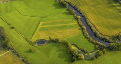 Aerial view, river Ems in the nature reserve Emsaue at the district Gellendorf in Rheine,
