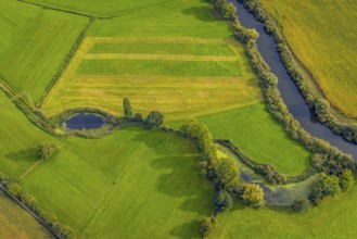 Aerial view, river Ems in the nature reserve Emsaue at the district Gellendorf in Rheine,