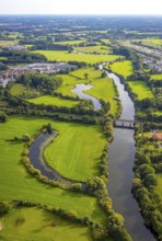 Aerial view, river Ems in the nature reserve Emsaue at the district Gellendorf in Rheine,