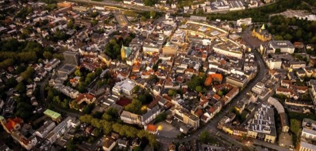 Aerial view, old town with Kaiserwall, Palais Vest shopping centre, town hall, catholic