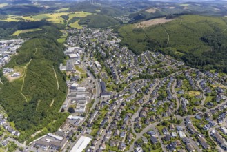 Aerial view, Olper Hütte industrial estate, Olpe town, Olpe, Sauerland, North Rhine-Westphalia,