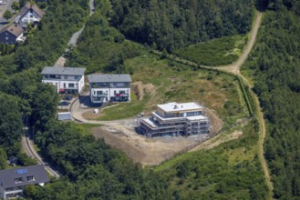 Aerial view, construction site and new building Lindenhardt, Olpe-Stadt, Olpe, Sauerland, North