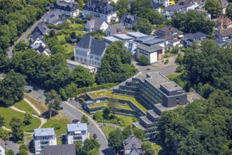 Aerial photo, Olpe tax office and catholic Gallenberg school, Olpe town, Olpe, Sauerland, North