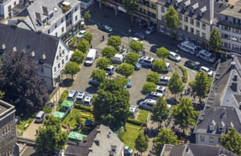 Aerial photo, police operation at Kurkölner Platz, Olpe city, Olpe, Sauerland, North