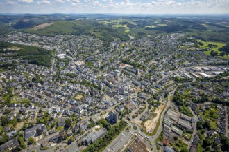 Aerial view, city centre view, town hall, St. Martinus Church, Olpe city, Olpe, Sauerland, North