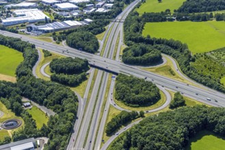 Aerial view, motorway junction Olpe-Süd, A4 and A45, Dahl, Olpe, Sauerland, North Rhine-Westphalia,