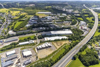 Aerial view, commercial area Raiffeisenstraße and Im Langen Feld, Dahl, Olpe, Sauerland, North