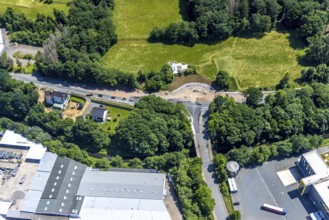 Aerial view, construction site for new roundabout Koblenzer Straße and Biggestraße, Olpe-Stadt,