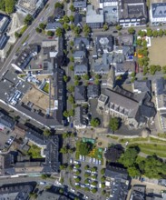 Aerial view, St. St Martin's Church, city wall with angel tower, police operation at Kurkölner