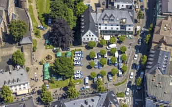 Aerial photo, police operation at Kurkölner Platz, Olpe city, Olpe, Sauerland, North