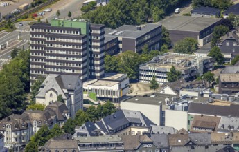 Aerial view, town hall and town archive, Olpe town, Olpe, Sauerland, North Rhine-Westphalia,