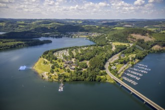 Aerial view, Biggesee, Camping Biggesee - Vier Jahreszeiten, Rhode, Olpe, Sauerland, North