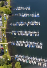 Aerial view, Biggesee, Camping Biggesee - Vier Jahreszeiten, sailboats, boat landing stage, Rhode,