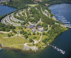 Aerial view, Biggesee, Camping Biggesee - Vier Jahreszeiten, Rhode, Olpe, Sauerland, North