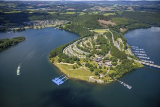 Aerial view, Biggesee, Camping Biggesee - Vier Jahreszeiten, passenger navigation with the