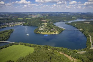 Aerial view, Biggesee, Camping Biggesee - Vier Jahreszeiten, Talbrücke Sondern, passenger