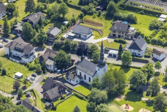 Aerial view, St. George's Church, Neuenkleusheim, Olpe, Sauerland, North Rhine-Westphalia, Germany,