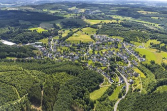 Aerial view, local view Neuenkleusheim, Olpe, Sauerland, North Rhine-Westphalia, Germany, DE,