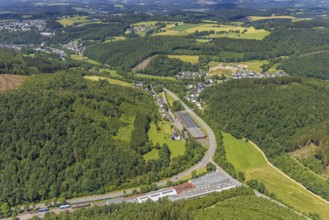 Aerial view, industrial area Stachelauer Hütte, Siegener Straße and local view Stachelau, Olpe,