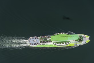 Aerial view, Biggesee, passenger navigation with the excursion boat Westfalen, Sondern, Olpe,
