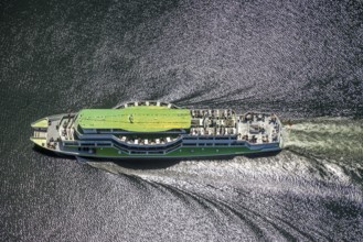 Aerial view, Biggesee, passenger navigation with the excursion boat Westfalen, Sondern, Olpe,