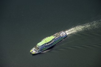 Aerial view, Biggesee, passenger navigation with the excursion boat Westfalen, Sondern, Olpe,
