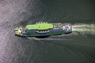 Aerial view, Biggesee, passenger navigation with the excursion boat Westfalen, Sondern, Olpe,