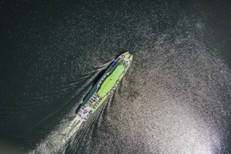 Aerial view, Biggesee, passenger navigation with the excursion boat Westfalen, Sondern, Olpe,
