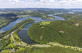 Aerial view, Biggesee, Camping and Recreation Centre Biggesee in the foreground, Camping Biggesee -