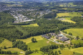 Aerial photo, Siele farm with farm shop, view of Olpe, Stachelau, Olpe, Sauerland, North
