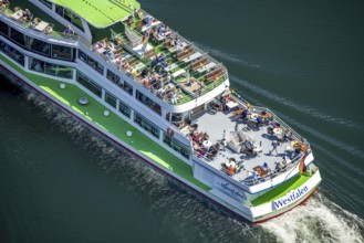 Aerial view, Biggesee, passenger navigation with the excursion boat Westfalen, sun deck, Sondern,