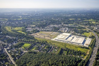 Aerial view, Edeka central warehouse Oberhausen with fallow land and Sterkrade colliery in the