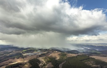 Aerial view, Olper Entsorgungszentrum GmbH, cloud, snow shower, Oberveischede Unterneger, Olpe,