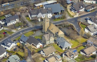 Aerial view, parish church St. Luzia, Oberveischede, Olpe, Sauerland, district Olpe, North