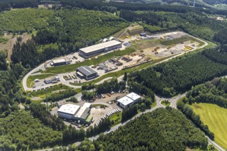 Aerial view, recycling centre Olpe Rother Stein disposal company, Oberveischede, Olpe, Sauerland,