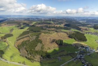 Aerial photo, forest damage on the Weißer Berg in Neuenkleusheim, Olpe, Sauerland, Olpe district,