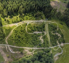 Aerial view, Bikepark Fahlenscheid, mountain bike facility Liftistan, Oberveischede, Olpe,