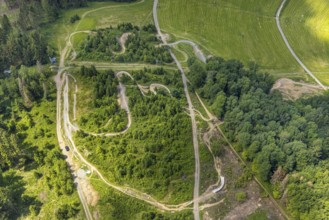 Aerial view, Bikepark Fahlenscheid, mountain bike facility Liftistan, Oberveischede, Olpe,