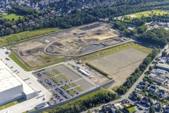 Aerial view, Edeka central warehouse Oberhausen with fallow land in the district Schwarze Heide in