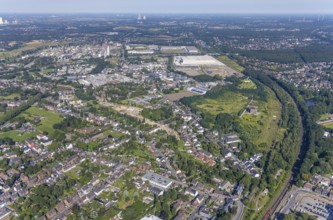 Aerial view, Sterkrade colliery with historic winding tower, Edeka central warehouse and SEGRO