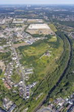 Aerial view, Sterkrade colliery with historic winding tower, Edeka central warehouse and SEGRO