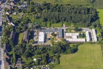 Aerial view, construction site and new building at the municip. Day care centre Holten in