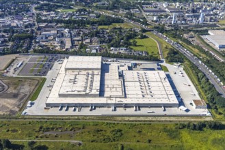 Aerial view, Edeka central warehouse Oberhausen in the district Schwarze Heide in Oberhausen, Ruhr