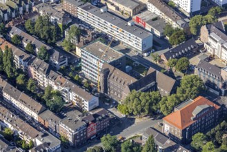 Aerial view, construction site at Elsa-Brändström-Gymnasium, city centre, Oberhausen, Ruhr area,