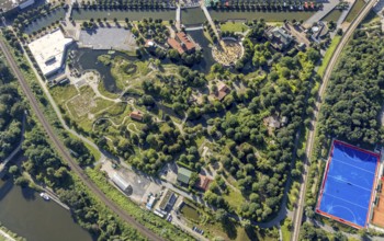 Aerial view, CentrO.Park with Centro Beach area with Beach Club in Centro Oberhausen in Borbeck,