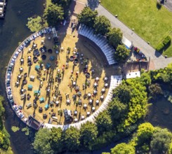 Aerial view, CentrO.Park with Beach Club and Corona distance rule in Centro Oberhausen in Borbeck,