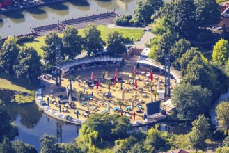 Aerial view, CentrO.Park with Beach Club and Corona distance rule in Centro Oberhausen in Borbeck,
