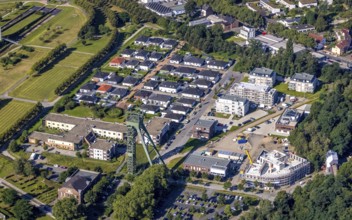 Aerial view, winding tower and Steigerhaus as well as ASO Oberhausen senior citizens' residence at