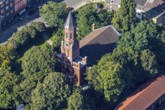 Aerial view, Evangelical Church of Christ, city centre, Oberhausen, Ruhr area, North