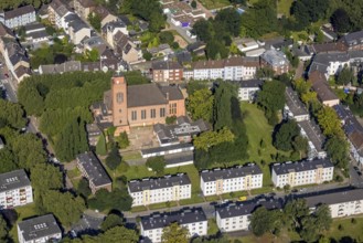Aerial view, St. Michael's Catholic Church and St. Michael's Catholic Kindergarten in